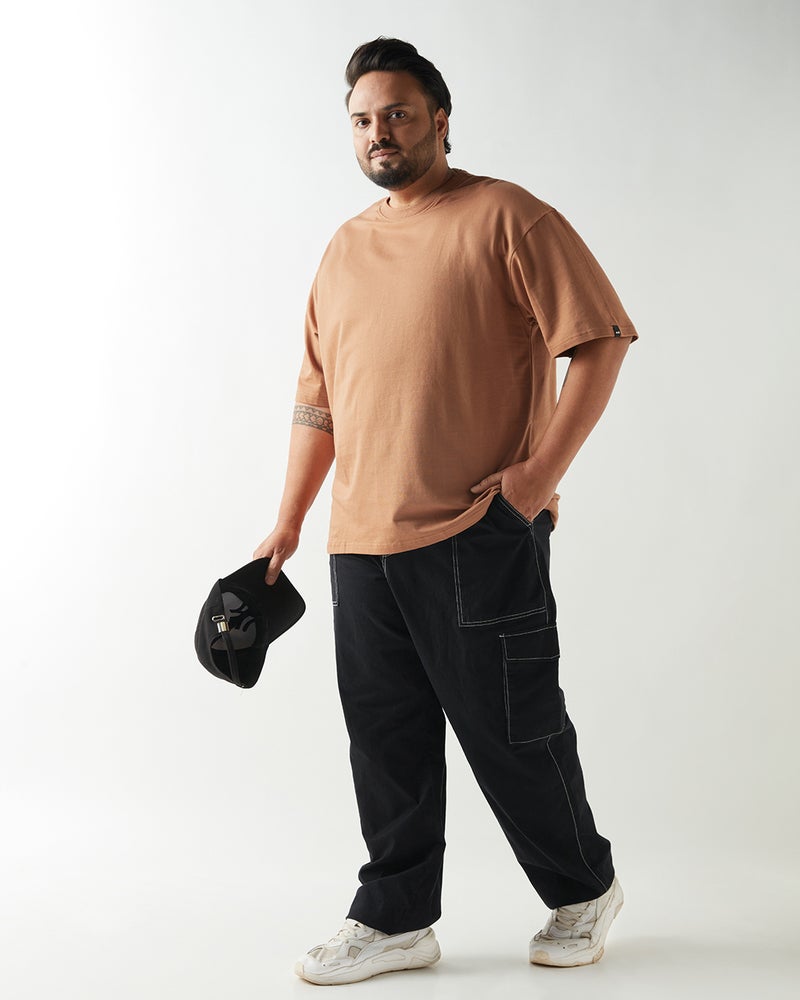 bewakoof Men's Camel Brown Oversized Plus Size T-shirt - Image 4